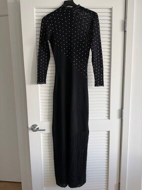 Black Long Sleeve Rhinestone Embellished Knit Dress Party Night Out Glam S